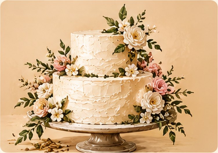 Two-tier wedding cake with pressed flowers