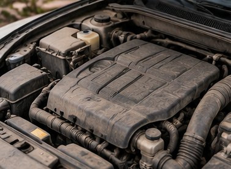 Dusty engine bay, before