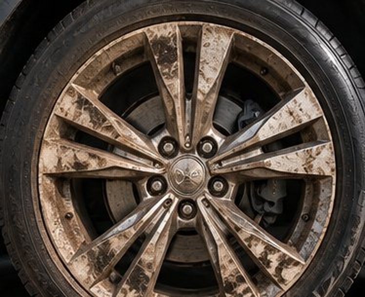 Muddy alloy wheel, before