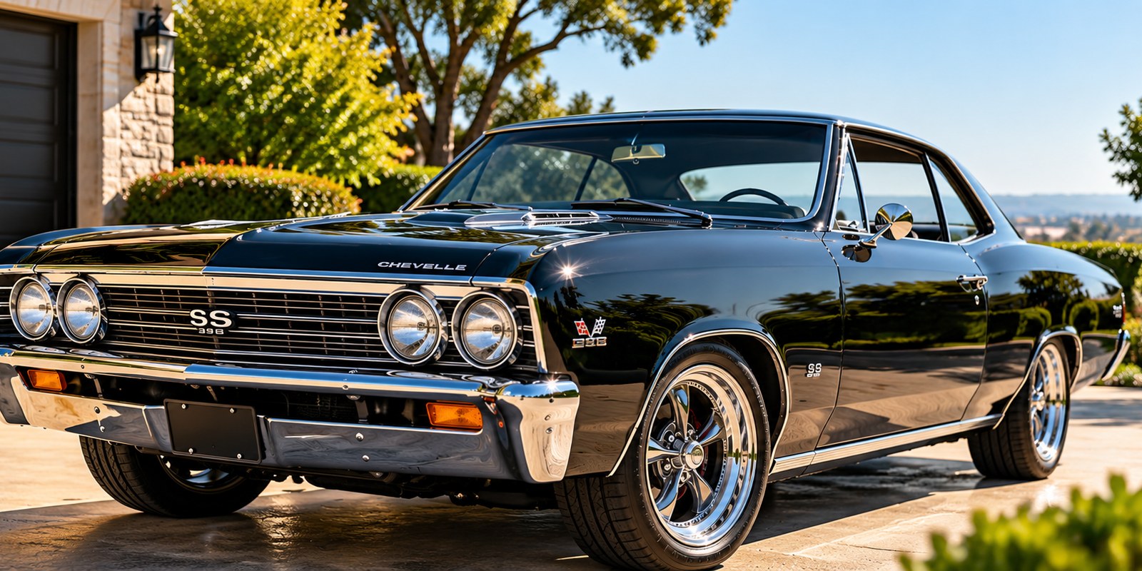 A freshly detailed classic car shining in a driveway