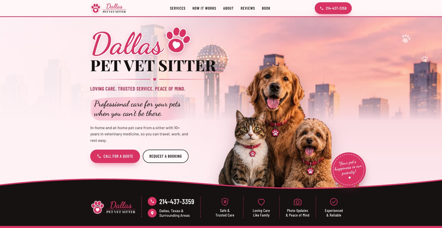 Screenshot of the Dallas Pet Vet Sitter website