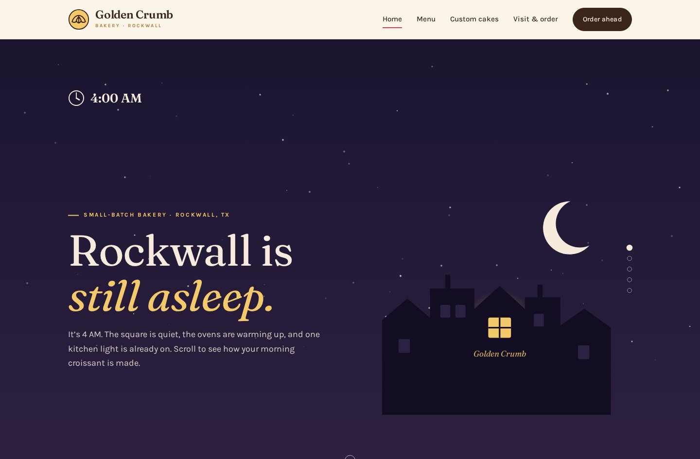 Screenshot of the Golden Crumb concept website
