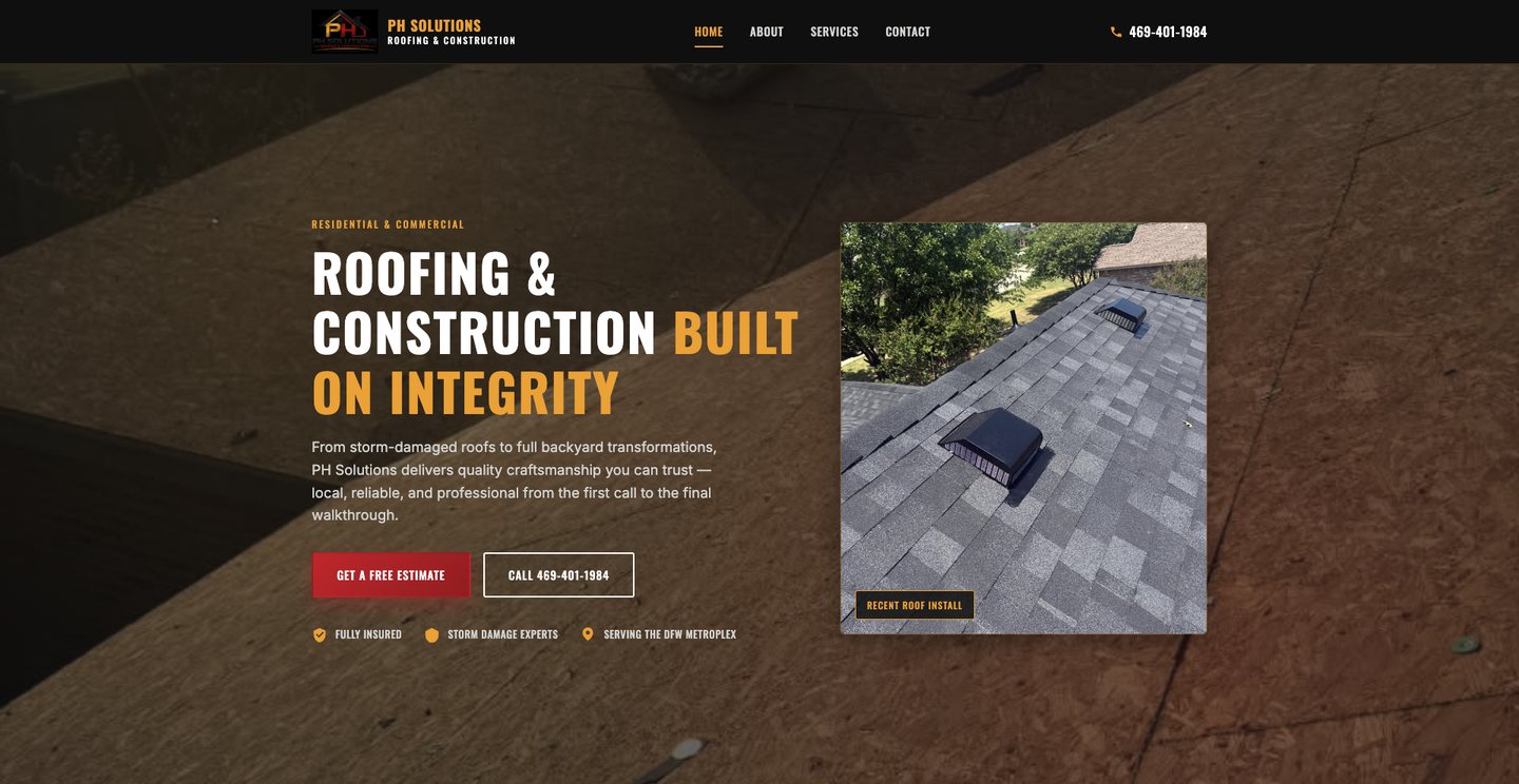 Screenshot of the PH Solutions website