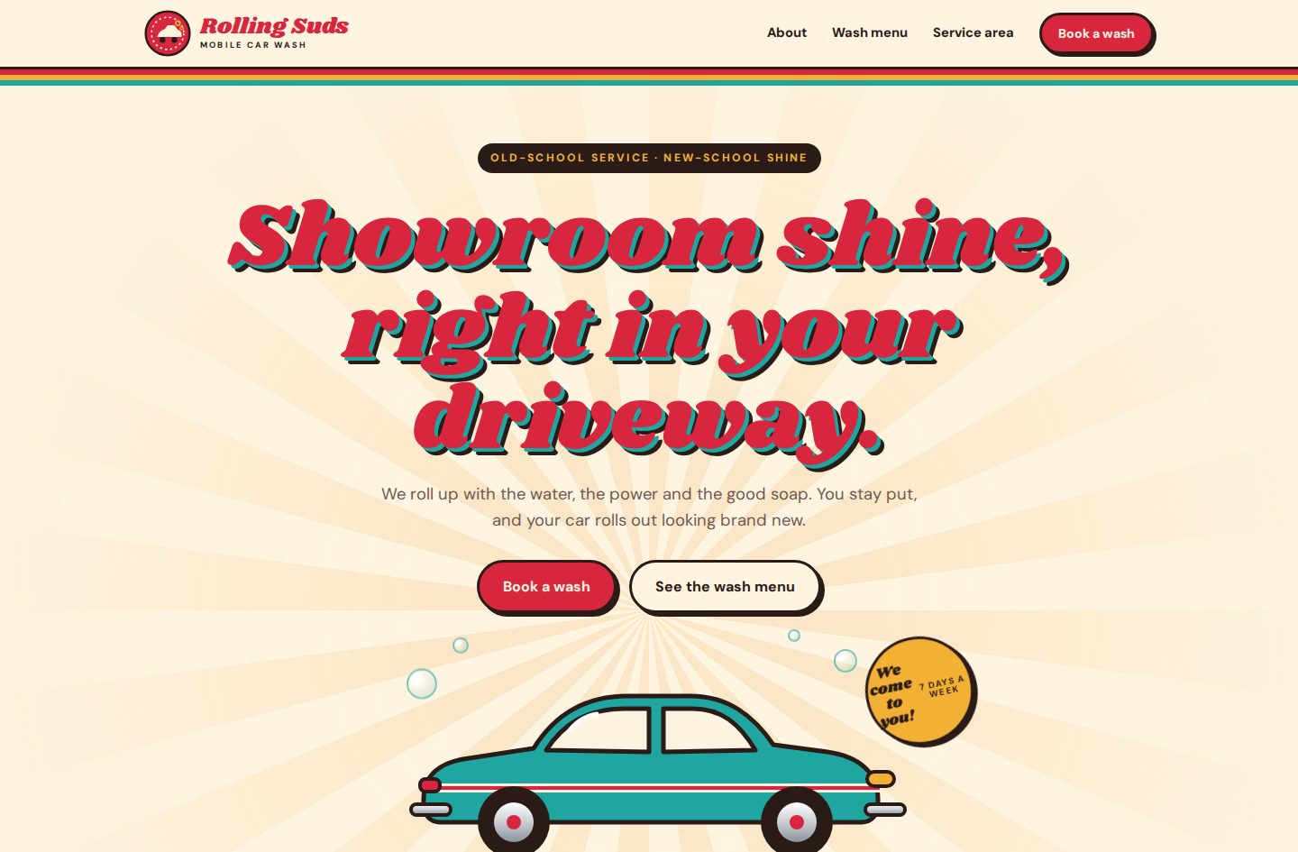 Screenshot of the Rolling Suds concept website